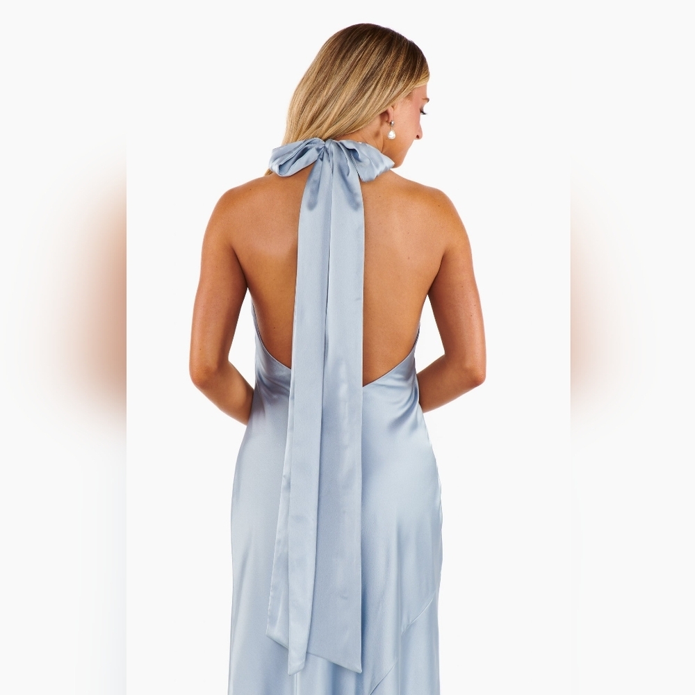 Show Me Your MuMu Lisa Maxi Steel Blue Luxe Satin Dress L Wedding Party Prom - Picture 8 of 13